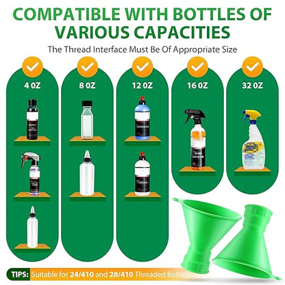 Threaded Funnel Easy Fill Funnel, Twist On Empty Spray Bottle Refill Adapter Fit for Various Size Bottles Home, Car Detailing Cleaning Supply, 30% Vinegar, Kitchen, Bath, Essential Oils(24mm+28mm)