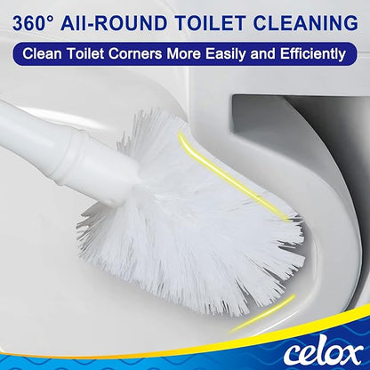 CELOX Toilet Bowl Brush and Holder, Compact Toilet Brush with Breathable Ventilation Stand Base, Bathroom Cleaning Kit, White, 2 Set