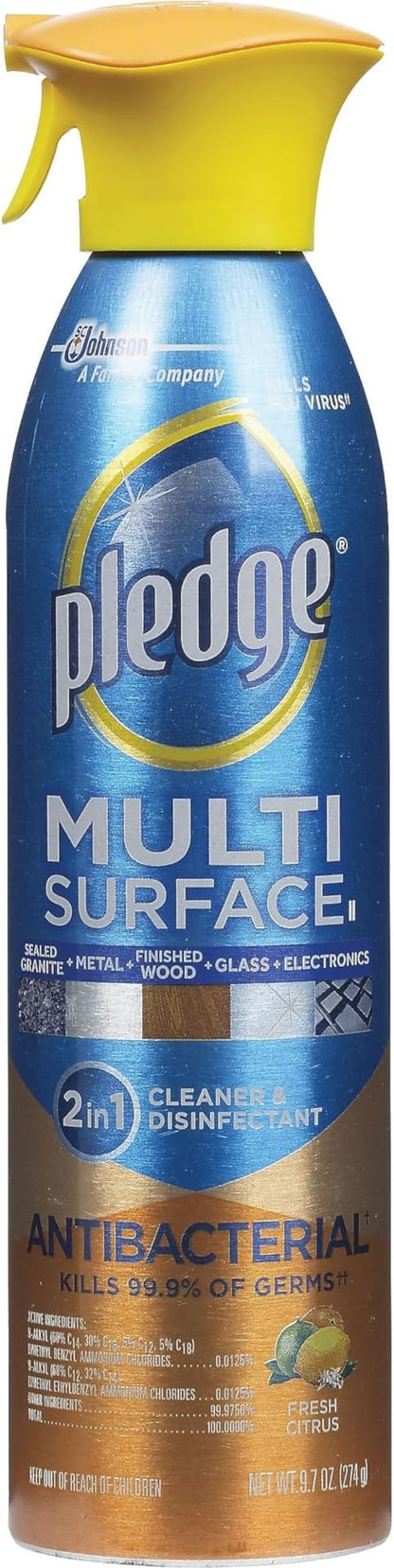 Pledge Multi Surface Antibacterial Everyday Cleaner, 9.7 Oz Aerosol Spray, 6/Carton