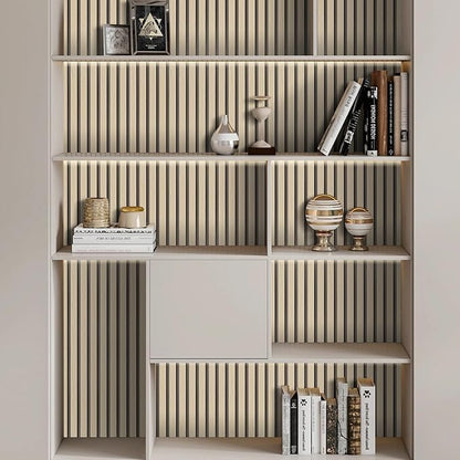 Arthome Wood Slat Wallpaper 17''x120'' Peel and Stick self Adhesive Wood Wallpaper PVC Vinyl Decorative Removable Wallpaper Waterproof Faux Wood Grating Stripe Contact Paper for Living Room (Oak)