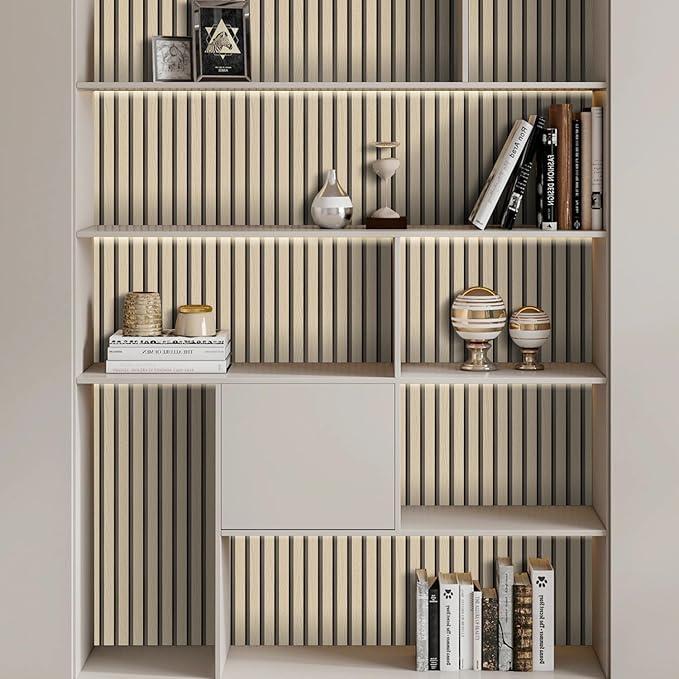 Arthome Wood Slat Wallpaper 17''x393'' Peel and Stick self Adhesive Wood Wallpaper PVC Vinyl Decorative Removable Wallpaper Waterproof Faux Wood Grating Stripe Contact Paper for Living Room (Oak)