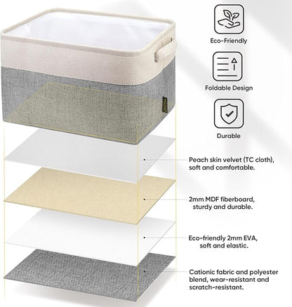 BALEINE 2 Pack Fabric Closet Storage Bins for Shelves, Linen Closet Organizers and Storage, Decorative Baskets for Organizing, Shelf, Clothes, Home, Office (Grey, 12"x8"x8")