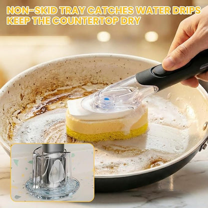Soap Dispensing Replacement Dish Brush Storage Set with 10 PCS Sponge Refills & Holder - RIMAY Dispenser Scrub Cleaning Scrubber Kitchen Dishwashing Dish Wand Handle for Dishes/Pans/Pots/Sink(Yellow)