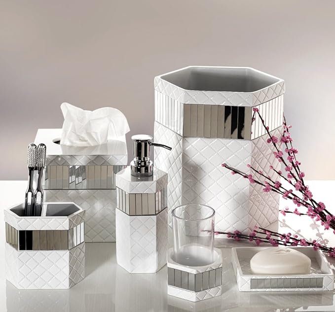 Creative Scents Quilted Mirror Tumbler Cup - Glass Bathroom Toothbrush Holder Cup – Decorative Mug for Rinsing - Best Tumblers for Mouthwash/Rinsing, Elegant Bathroom Decor