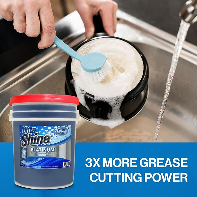 Ultra Shine 2 Pack 3X Platinum Bulk Dishwashing Liquid, Powerful Grease Remover, 5-Gallon - Concentrated Dish Cleaner Soap for Commercial Kitchens, Restaurants & Home Cleaning, Gentle on Hands & Skin