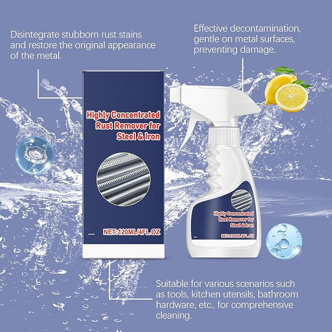 Industrial Rust Remover, Concentrated Metal Cleaner, 120ml Dissolver Spray with Fast Action, Repair Solution with Deep Penetration, Metal Spray for Garage Workshop Automotive