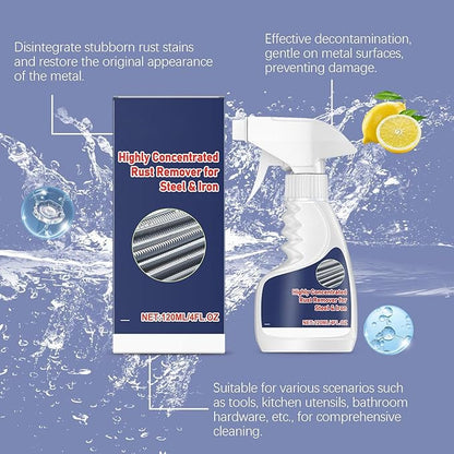 Industrial Rust Remover, Concentrated Metal Cleaner, 120ml Dissolver Spray with Fast Action, Repair Solution with Deep Penetration, Metal Spray for Garage Workshop Automotive
