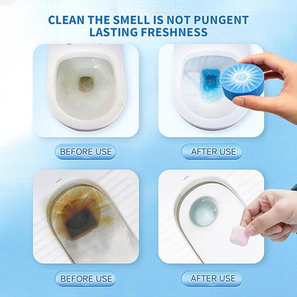 2-in-1 Toilet Cleaning Tablets (24 Pack) - 8 Effervescent Toilet Bowl Stain Remover and 16 Blue Toilet Tank Cleaner Tablets - Limescale Removal for Septic System