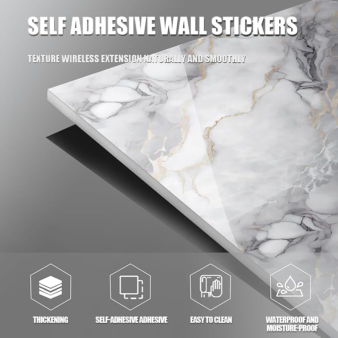10pcs Thick Marble Peel and Stick Waterproof Wall Panels,Heat-Resistant Backsplash Tile, 23.6"x11.8" PVC Foam Wall Sticker for Kitchen,Living Rooms,TV Walls,Colorful (Not Real Tile 19.4Sq. Ft.)