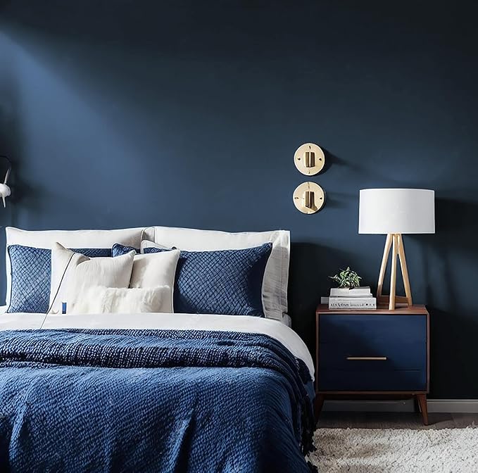 HeloHo 394"X15.7" Solid Blue Wallpaper Matte Textured Contact Wallpaper Peel and Stick Self Adhesive Removable Wallpaper Waterproof Paper for Living Room Bedroom Decor