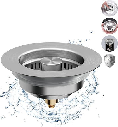 Kitchen Sink Drain Strainer, Upgraded 3 in1 Stainless Steel Metal Pop Up Sink Stopper, Kitchen Drain Plug & Cover with Anti-Clogging Basket Strainer, Fit US Standard Kitchen Drain(Silver)