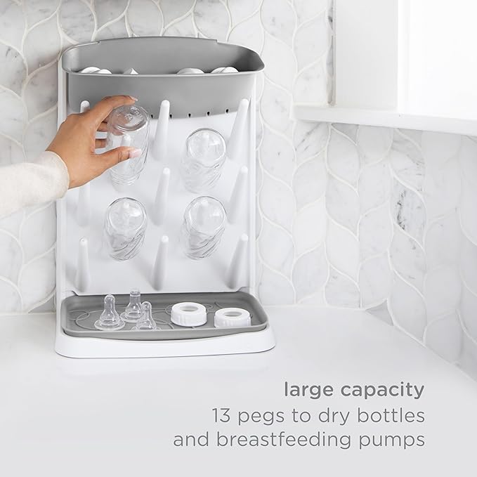 Ubbi Vertical Baby Bottle Drying Rack, Space Saving Countertop Drying Rack Baby Organizer, Gray