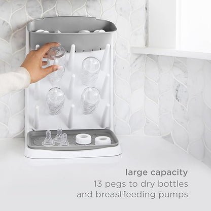 Ubbi Vertical Spacing Saving Bottle Drying Rack with 13 Pegs, 2-in-1 Bottle Brush & Microfiber Drying Mat Bundle, Newborn Baby Essentials, Baby Registry Must Haves, New Parent Gifts, Gray