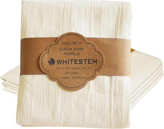 Dish Cloths Cotton | Kitchen Wash Cloth | Shop Towels Absorbent and Lint Free Flour Sack | Dishcloths for Kitchen Washing Dishes | Thick Absorbent Quick Dry Dish Rags | 4 Pack 13"x13" Natural