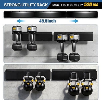 14Pack Garage Tool Organizer Wall Mount, 49.5'' Garage Wall Organizer with 11 Adjustable Hooks, 520lbs Heavy Duty Garage Storage & Organization, Garage Hanging Rack for Garden Yard Tool Shed, Men Gift