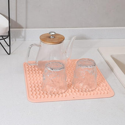 MicoYang Silicone Dish Drying Mat for Multiple Usage,Easy clean,Eco-friendly,Heat-resistant Silicone Mat for Kitchen Counter or Sink,Refrigerator or Drawer liner Pink M 12 inches x 12 inches