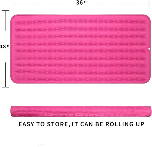 MicoYang Silicone Dish Drying Mat for Multiple Usage,Easy clean,Eco-friendly,Heat-resistant Silicone Mat for Kitchen Counter or Sink,Refrigerator or Drawer Liner Rose 5XL 36inches x 18inches