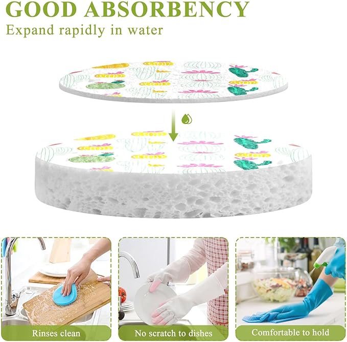 Cactus Kitchen Scrub Sponges, Pop-up Kitchen Cleaning Sponges Reusable Dish Washing Sponges for Bathroom Household Cleaning 3 Pack - Non Scratch Scrubber