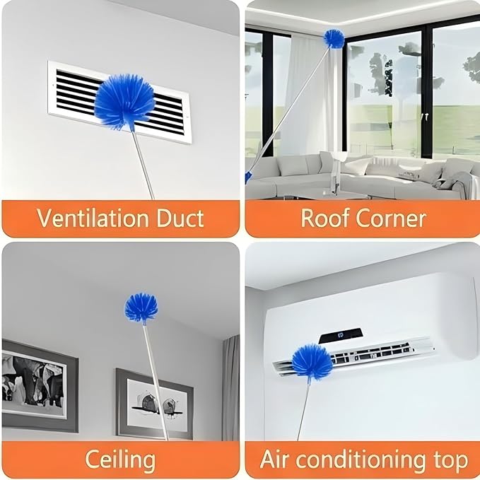 Duster Cleaning Kit 4 Pack, with Extra Long Extension Pole 110 inch,Washable Dusters for Cleaning Furniture, Ceiling Fan, Blinds, Baseboards, Cobwebs, Car, Home Office Cleaning Supplies
