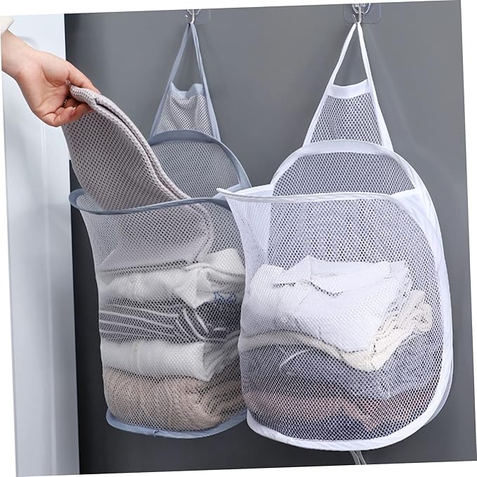 Cabilock 2pcs Wall-mounted Folding Laundry Storage Baskets Breathable Organizer for Clothes and Sundries Space-saving Design for Home Bathroom Bedroom Dorm Use