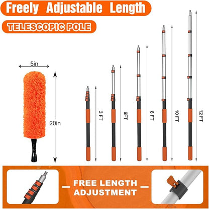 SISUPASSIE 20FT Reach High Ceiling Duster Kit, Window Cleaning kit with 3-12FT Extension Pole, Fan Duster for Ceiling Fan Blades, Microfiber Feather Duster, Window Squeegee, Bucket and Cobweb Duster