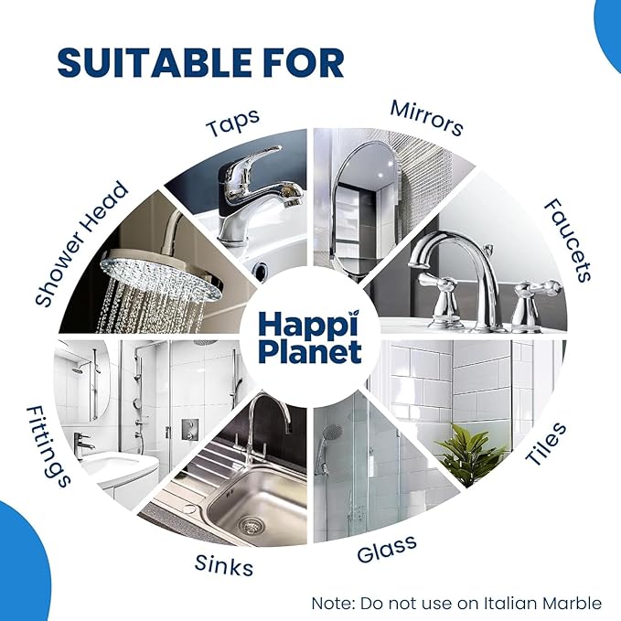 Hap-Pi Planet Tap Cleaner & Limescale Remover | Foaming Bathroom & Hard Water Stain Cleaner | Non-Toxic Plant-Based Formula | Multipurpose Cleaner for Tap, Shower, Tiles, Mirror & Sink | 500ml