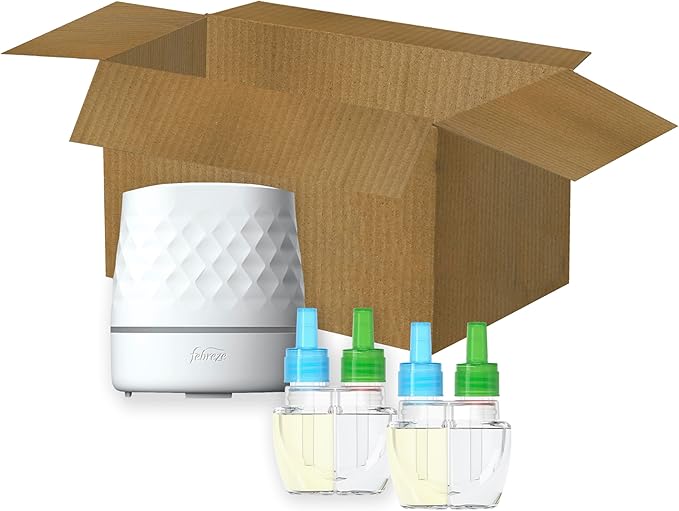 Febreze Plug Scent Booster Starter Kit – Air Freshener, Oil Diffuser, Continuous Scent Device, Includes 2 Gain Refills