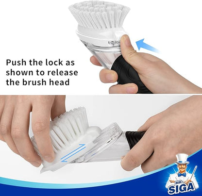 MR.SIGA Soap Dispensing Dish Brush Storage Set, Kitchen Brush with Holder for Pot Pan Sink Cleaning