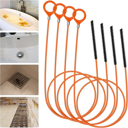50 Inch Anti-break Metal Drain Snake, Hair Clog Remover, Drain Cleaner Tool with Nylon Coating Sink Snake, Clog Remover for Shower, Bathroom Sink Tub (4 Pack)