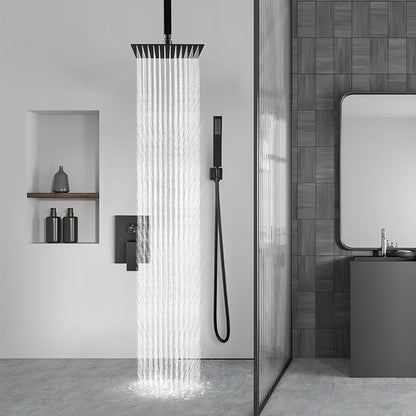 Aolemi Ceiling Mount Rain Shower Head & Handheld Spray with Robust Valve & Trim Kit - Matte Black, 8 Inch Head