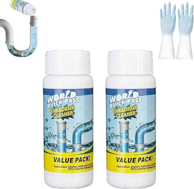 Powerful Sink & Drain Cleaner Powder | Quick Foaming Pipe Unclog Agent For Kitchen Bathroom Toilet Pipes (2pcs)