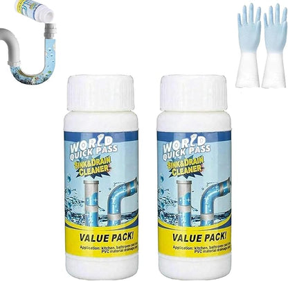 Powerful Sink & Drain Cleaner Powder | Quick Foaming Pipe Unclog Agent For Kitchen Bathroom Toilet Pipes (2pcs)
