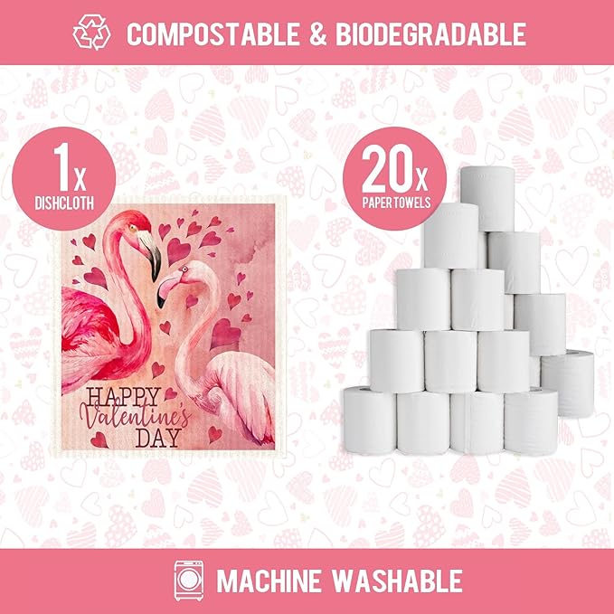 Morigins Valentine's Day Swedish Kitchen Dishcloths Reusable Dish Towels Absorbent and Fast Dry Cleaning Cloths for Kitchen Cleaning Wipes 6 Pieces