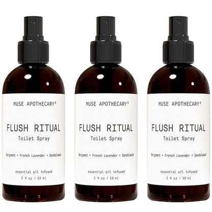 Muse Apothecary Flush Ritual - Aromatic & Refreshing Toilet Spray, Use Before You Go, 2 oz, Infused with Natural Essential Oils - Bergamot + French Lavender + Sandalwood, 3 Pack