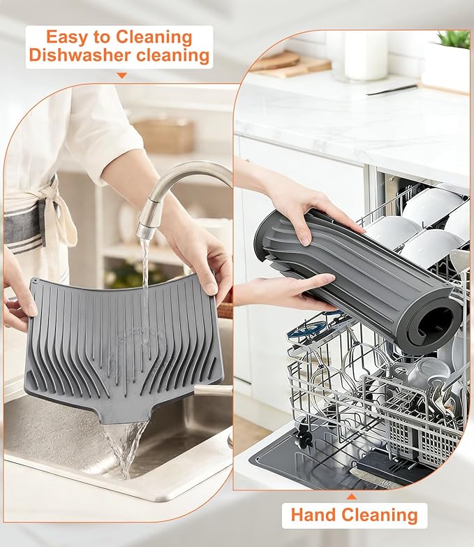 Airdale Dish Drying Mat, Drying Matt Kitchen Counter Silicone Non-Slip Heat Resistant Pad Dishwasher safe Eco-friendly(19 x 14 inches, Grey)