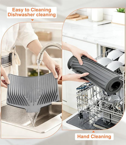 Airdale Dish Drying Mat, Drying Matt Kitchen Counter Silicone Non-Slip Heat Resistant Pad Dishwasher safe Eco-friendly(19 x 14 inches, Grey)
