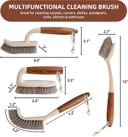 4-Pack Heavy Duty Scrub Brushes Set with Wooden Handles, Triangle & Square Floor Scrubber, Dish Brush, Grout Cleaner for Kitchen, Bathroom, Tile, Carpet & Stubborn Stains Removal