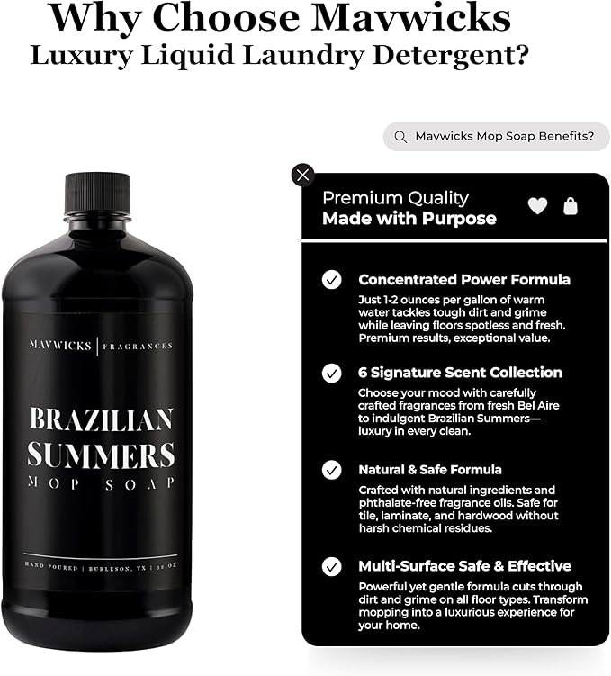 Fragrances - Luxury Mop Soap (Brazilian Summers) 32 Oz – Brazilian Summers Scented Floor Cleaner for Mopping – Pet Safe, Best Smelling Mop Detergent for All Surfaces