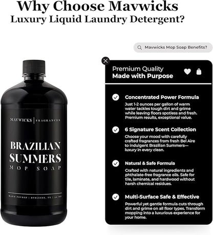 Fragrances - Luxury Mop Soap (Brazilian Summers) 32 Oz – Brazilian Summers Scented Floor Cleaner for Mopping – Pet Safe, Best Smelling Mop Detergent for All Surfaces