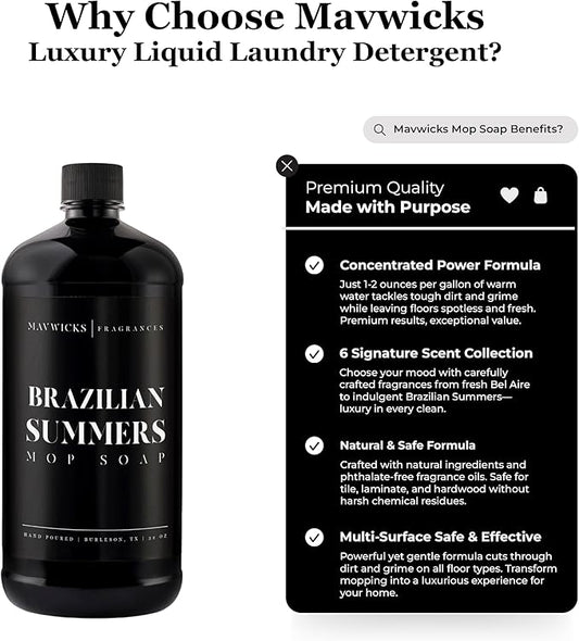 Fragrances - Luxury Mop Soap (Brazilian Summers) 32 Oz – Brazilian Summers Scented Floor Cleaner for Mopping – Pet Safe, Best Smelling Mop Detergent for All Surfaces