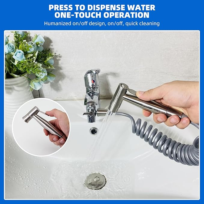 Toilet Bidet Sprayer Head, Durable Stainless Steel Hand Held Shower Bidet, Adjustable Water Pressure Bidet Sprayer, Suitable for Pet Shower