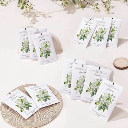 MYARO 12 Pack Jasmine Scented Sachets for Drawer, Closet & Small Spaces Air Freshener Bags, Odor Eliminator for Car, Shoes, Bathroom Home Fragrance Gift Set