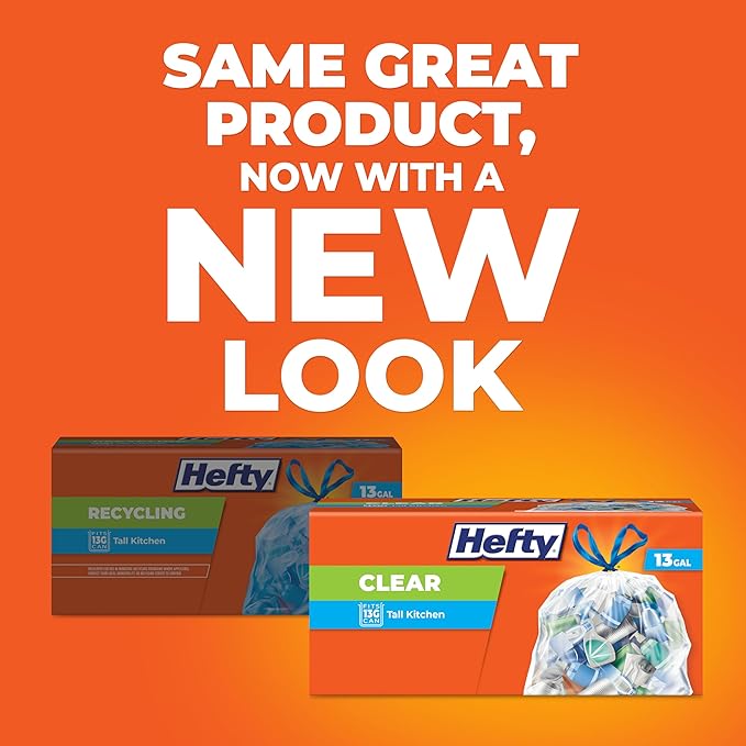 Hefty Clear Trash Bags,Clear,13 Gallon,60 Count (Pack of 6)