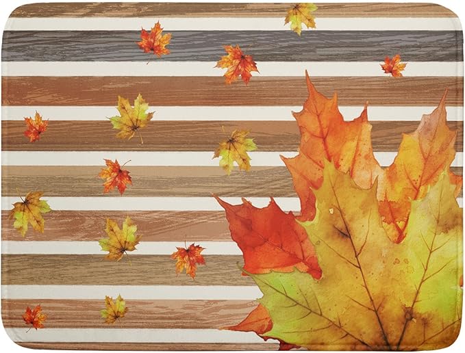 Autumn Golden Maple Leaf Dish Drying Mat for Kitchen Counter,Rural Wood Light Brown Stripes Drying Mat 18 x 24 Inch Microfiber Dish Drying Pad Dish Rack Drainer Mat for Coffee Bar