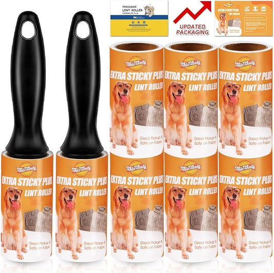 WulaWindy Lint Roller Pet Hair Remover - Extra Sticky Lint Remover Rollers for Clothes Sofa Carpet Pet Hair Dirt Removal - 8 Pack Refills