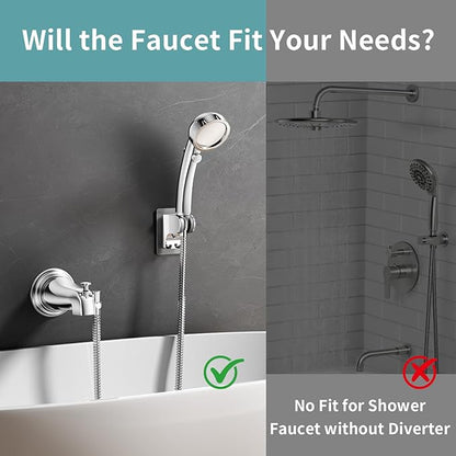 Bathtub Faucet with Handheld Sprayer, Shower Attachment for Tub Faucet, All Metal Bath Tub Spout with Shower Diverter, High Pressure 3+1 Settings Hand Held Showerhand (Chrome)