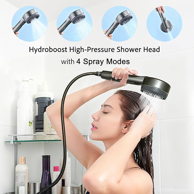 Filtered Shower Head with Handheld, High Pressure 4 Modes & ON/OFF Switch, Water Softener Filter Beads for Hard Water Remove Chlorine, Hand Held Showerhead Set for Pets Bath & Daily Shower