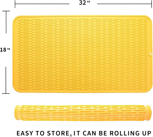 MicoYang Silicone Dish Drying Mat for Multiple Usage,Easy clean,Eco-friendly,Heat-resistant Silicone Mat for Kitchen Counter or Sink,Refrigerator or Drawer Liner Yellow 4XL 32 inches x 18 inches