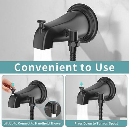 Bathtub Faucet with Handheld Sprayer, Shower Attachment for Tub Faucet, All Metal Bath Tub Spout with Shower Diverter, High Pressure 3+1 Settings Hand Held Showerhand (Matte Black)
