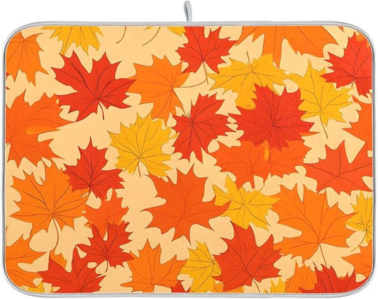 Autumn Maple Leaves Thanksgiving Dish Drying Mat for Kitchen Counter Absorbent Microfiber Drying Pad, Medium 16x18 in